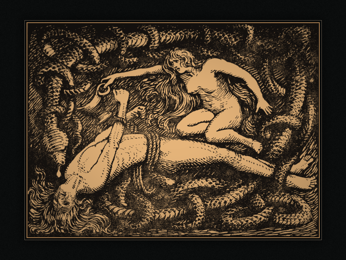 Ο Λόκι δεσμώτης, εικονογράφηση του W. G. Collingwood