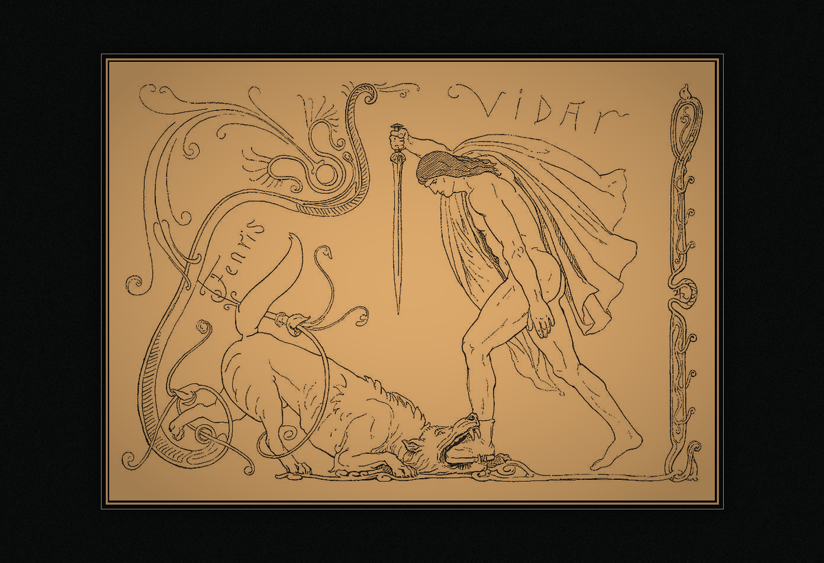 Víðarr και Fenrir, εικονογράφηση του Lorenz Frølich